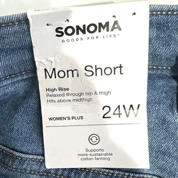NWT SONOMA Women High Rise Blue Rolled Cuff Distressed Denim Mom Shorts Plus 24W - Picture 4 of 5